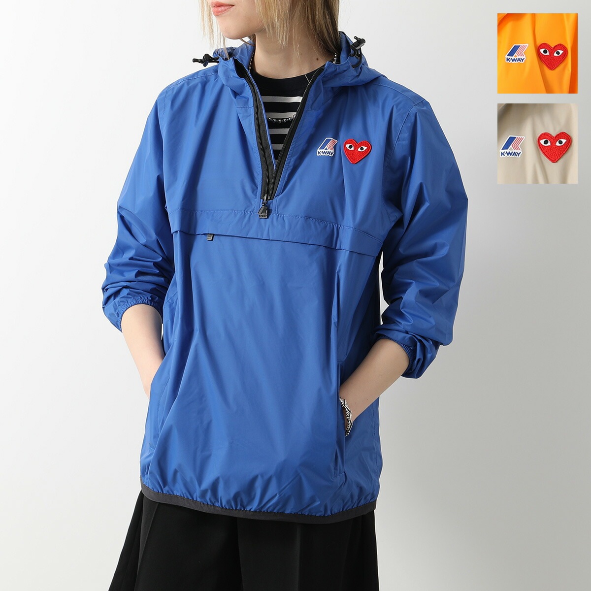 PLAY COMME des GARCONS × K-WAY プレイ コムデギャルソン ケーウェイ プルオーバー J502 レディース ナイロン アノラック ハーフジップ パーカー