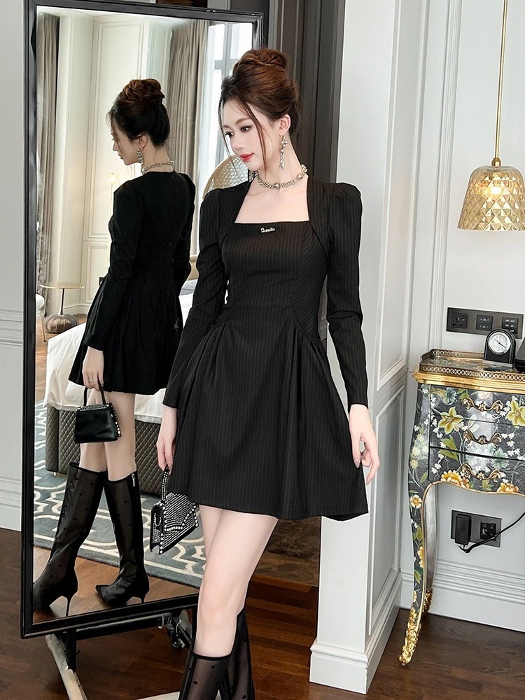 2024秋冬新品 スクエア襟 ショートワンピース ドレス パーティー キャバ 大人 同窓会 披露宴 卒業式 結婚式 演奏会 ウェディング 二次会 メガ割30%までに制限