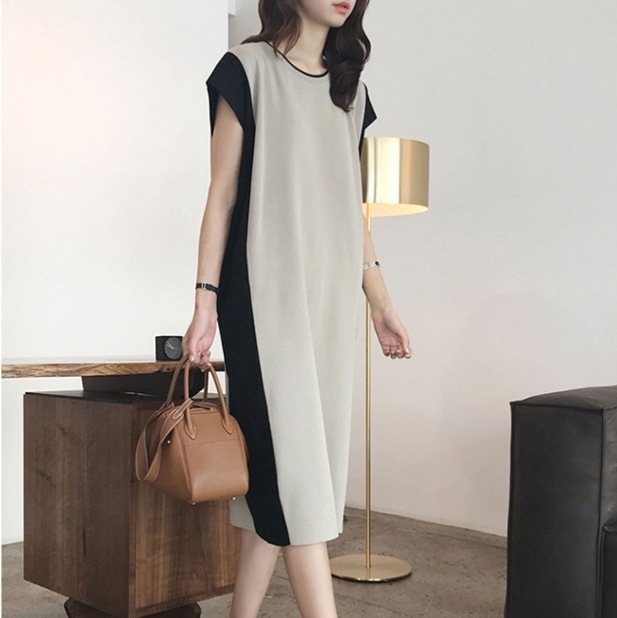 ツートンワンピ カジュアルワンピース 春秋ワンピース エレガントカジュアル スカート ワンピース カットソー プルオーバー オールインワン ロングスカート コクーンスカート 膝丈 ひざ丈 膝下 ロング