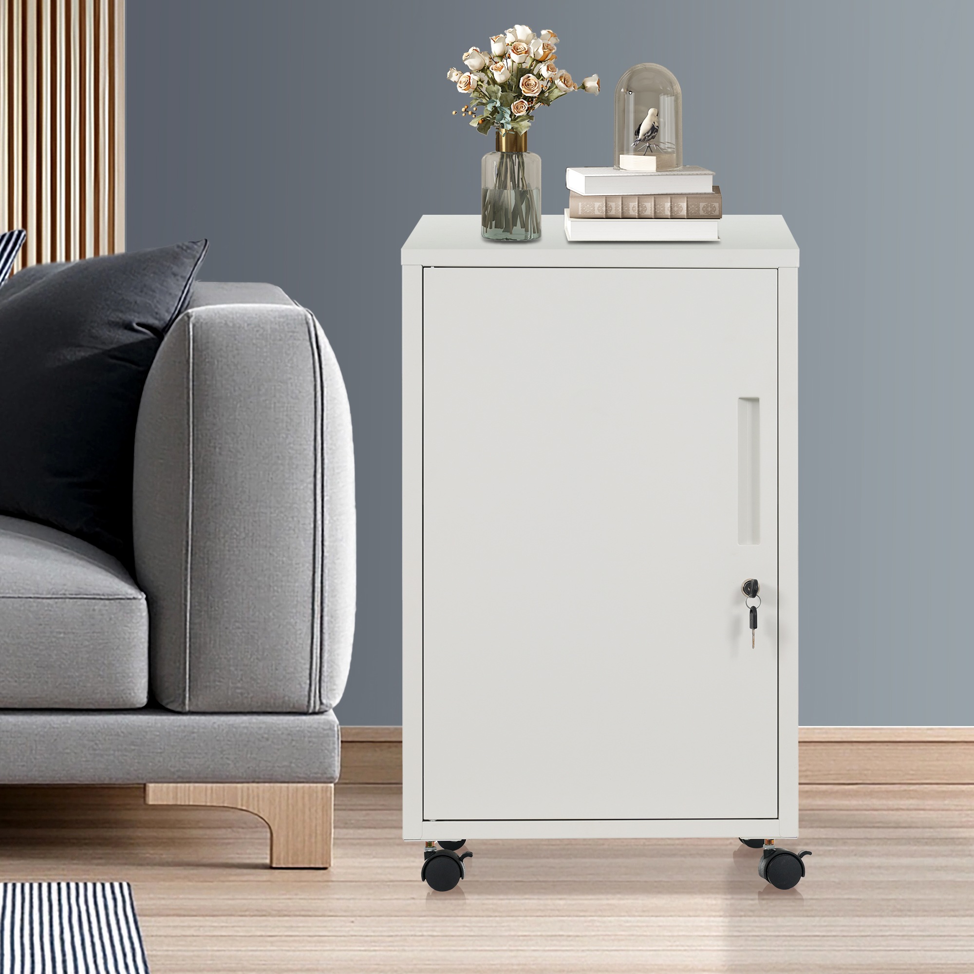 【本日限定激安格】デスクワゴン サイドワゴン オフィスワゴン キャスター付き キャビネット 書庫 スチール製 机下収納 袖机 可動棚 スリム ロッカー 鍵付き 引き出し付き 収納 ファイル収納 オフィ