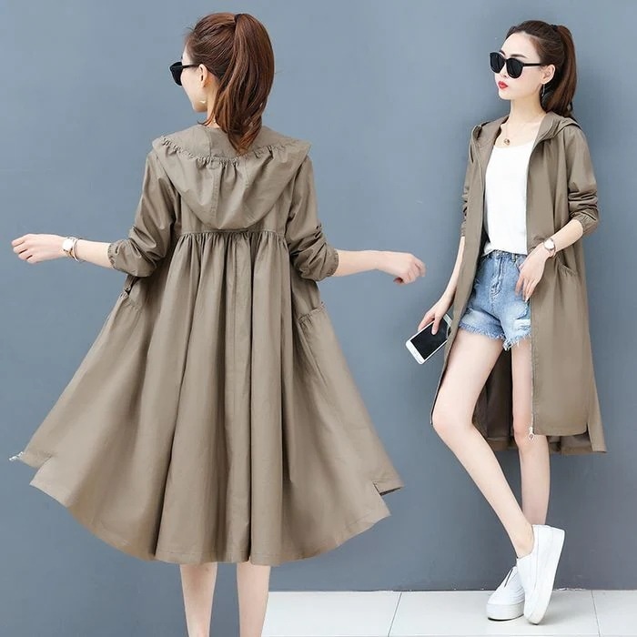 ライトジャケット アウター ジャケット スプリングコート 膝丈 ひざ丈 ミディアム丈 半端丈 長袖 ストレート Aライン ギャザー ジップアップ フロントジッパー フード付き ファスナー ポケット 5,214円