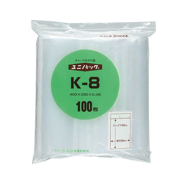 （まとめ） セイニチ ユニパック チャック付ポリエチレン ヨコ280タテ400厚み0.08mm K-8 1パック（100枚） 10セット
