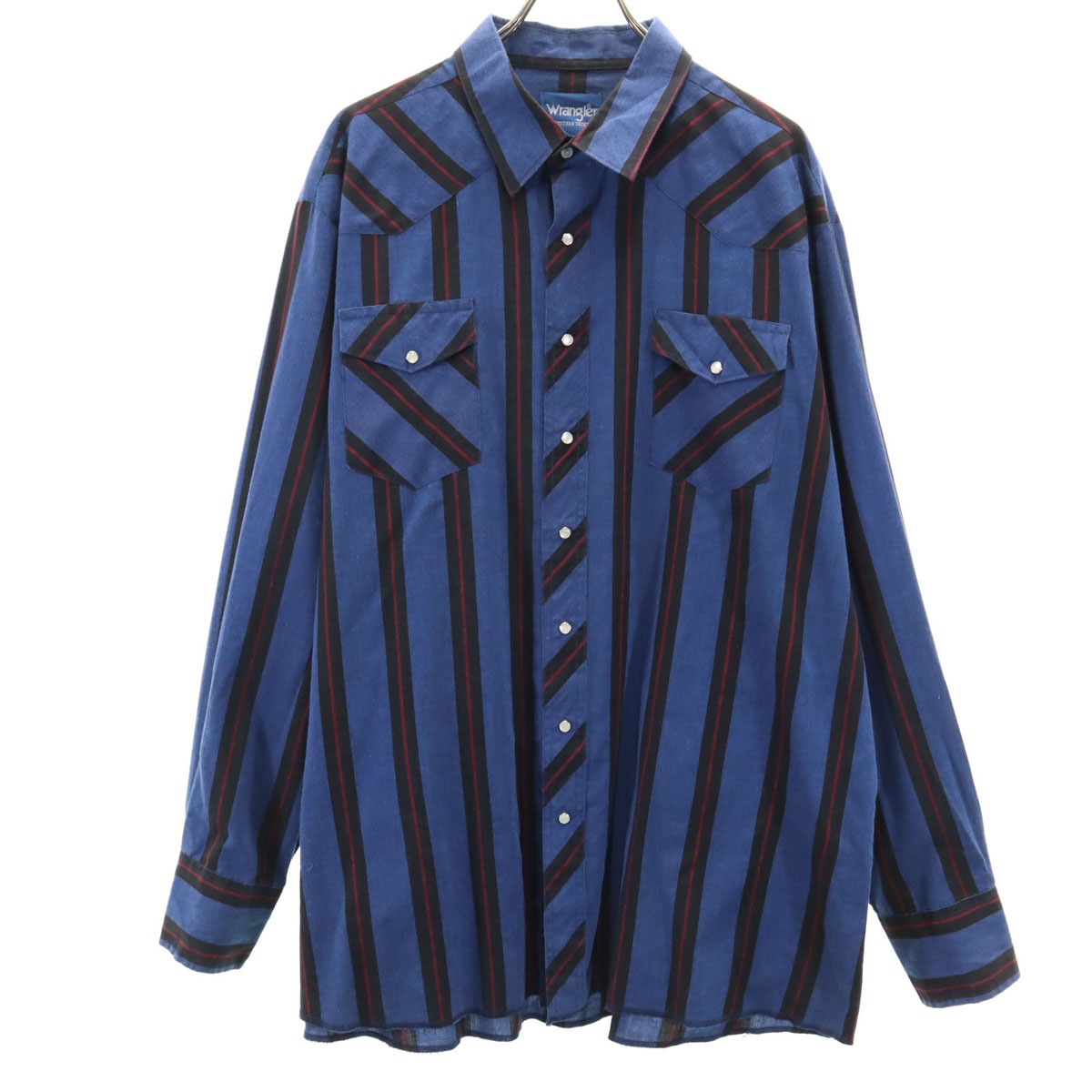 90s オールド ストライプ柄 長袖 ウエスタンシャツ ブルー メンズ 古着