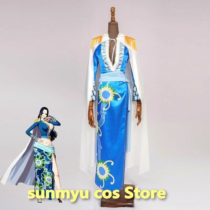 ワンピース ボア・ハンコック マント付き ブルー コスプレ衣装 　サイズオーダー可能