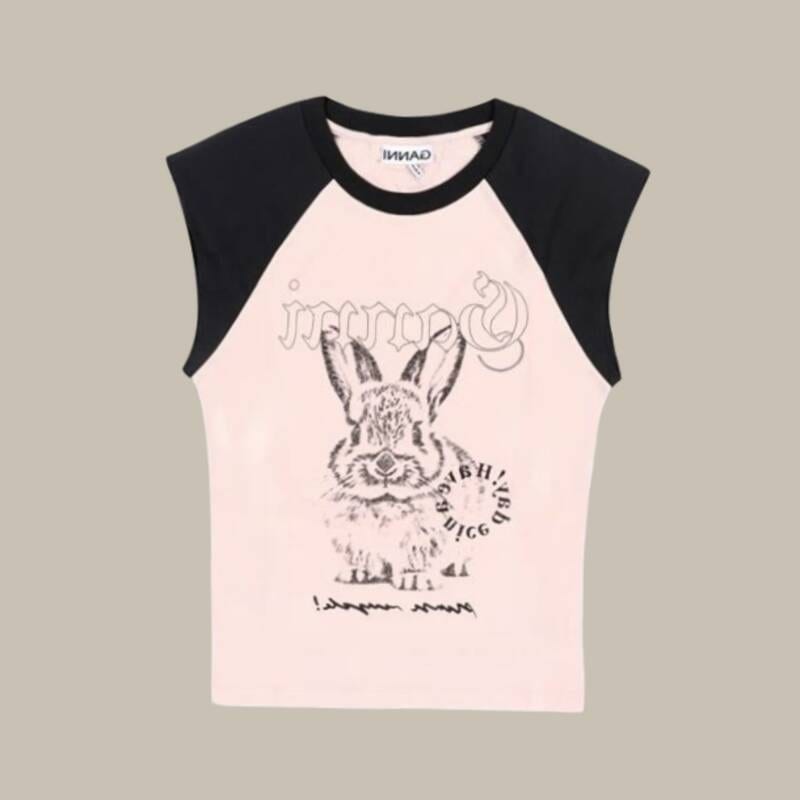GANNI T4159 065 バニーロゴ ラグラン ウィメンズ 半袖Tシャツ