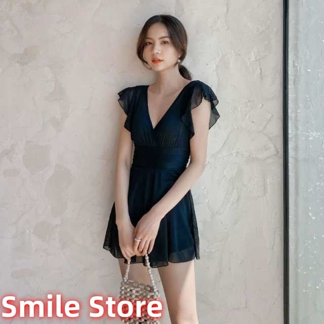 シアー パッド入り スイムドレス ワイヤーあり ウエストマーク ネック ビーチ フリル スカート ワンピース レディース 水着 シースルー 6,112円