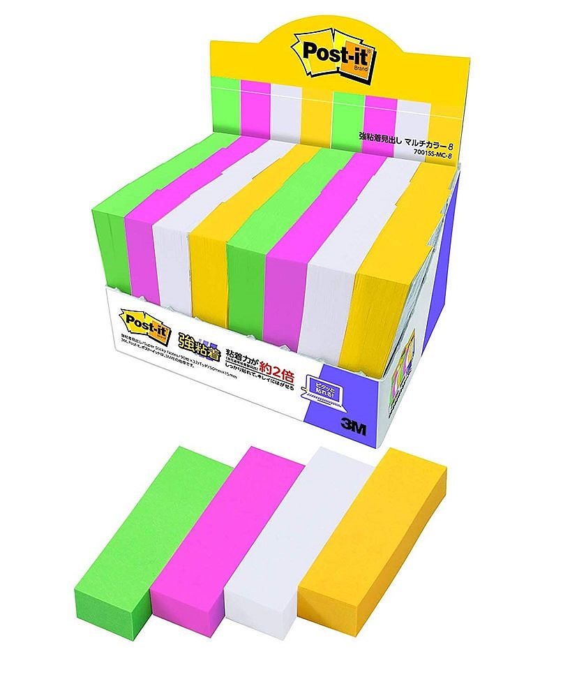 （まとめ買い）ポストイット 強粘着見出し マルチカラー8 増量パック 50x15mm 90枚x32パッド 7001SS-MC-8 [x3]