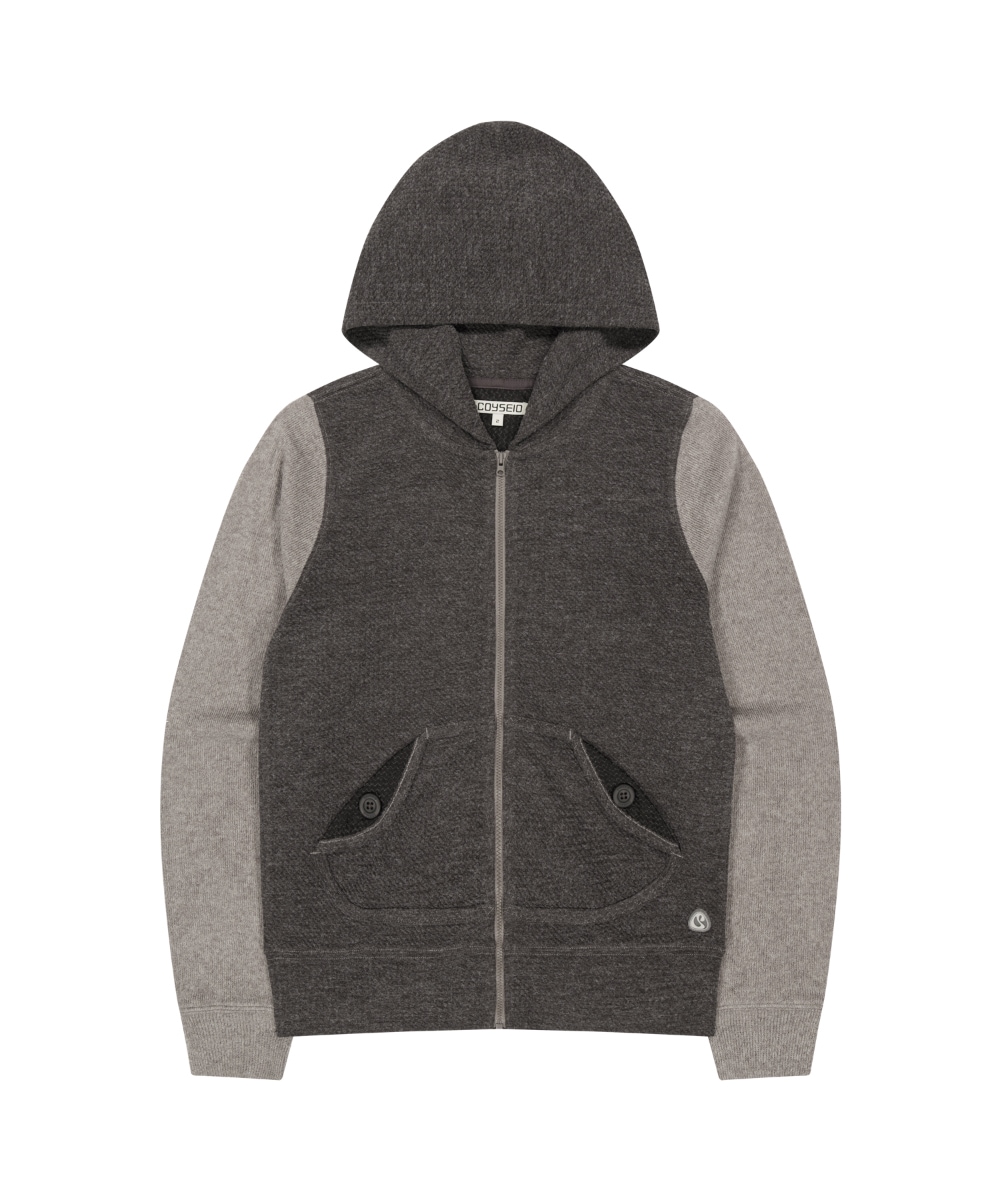 【COYSEIO】26SS BUTTON POCKET ZIP-UP HOODIE : COCOA