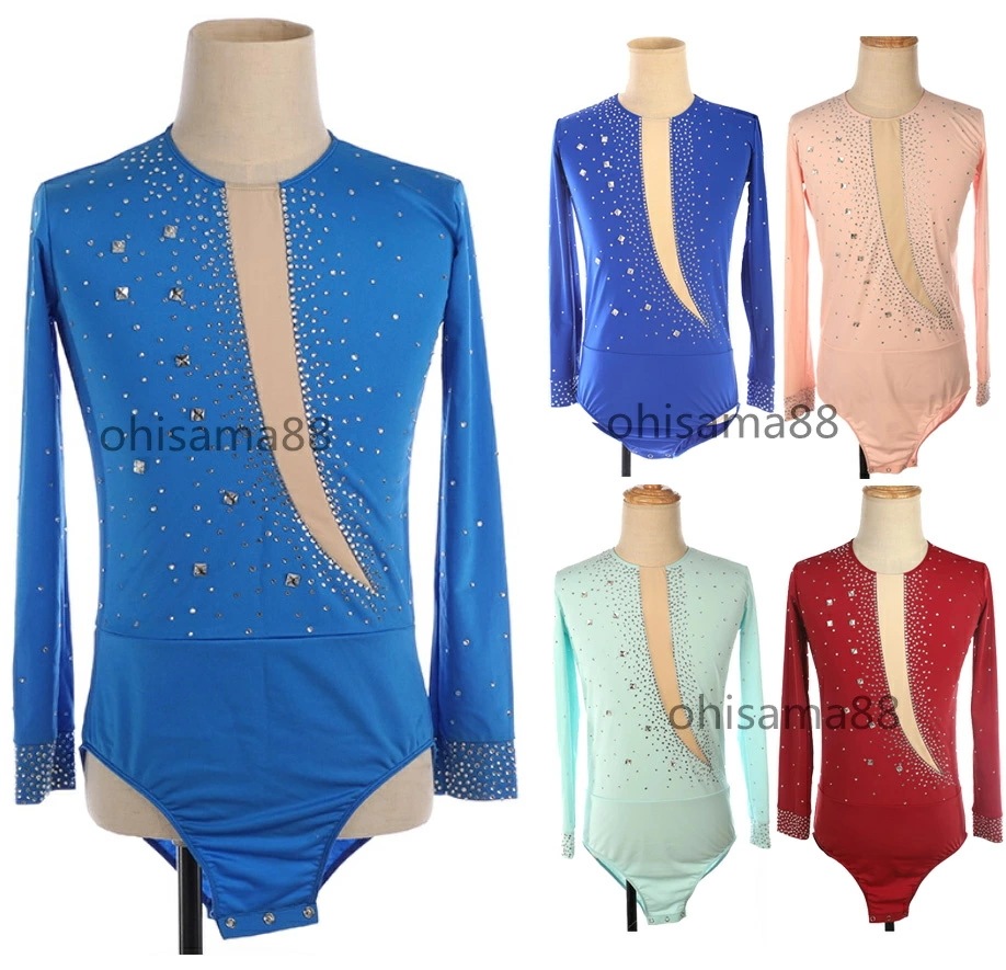 フィギュアスケート衣装 メンズ 子供 アイスダンス ダンス衣装 連体服 スケート 衣装 キラキラ 専用レオタード 練習着 レッスン用 オールインワン スケート衣装 アイススケートウェア 試験 競技着