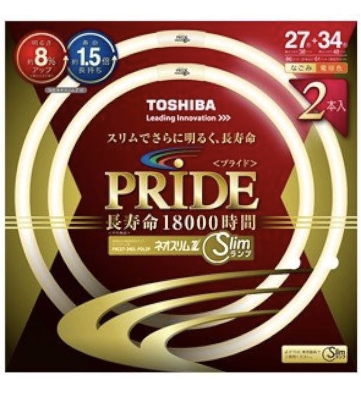【明るさアップ!】TOSHIBA ネオスリムZプライド 高周波点灯専用形蛍光ランプ 27W形+34W形 2本パック 電球色 定格寿命18000時間 FHC27-34EL-PDL-2P
