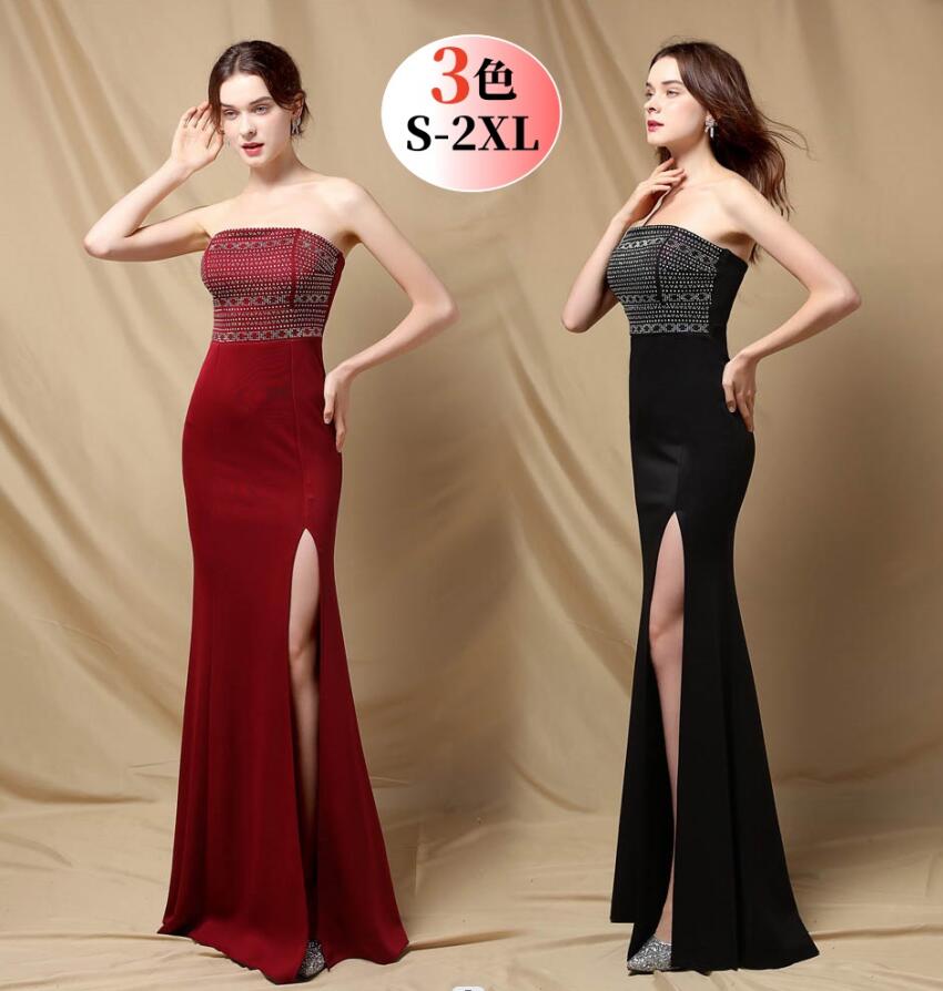 ベア ワンピース ドレス 披露宴 二次会 キャバドレス ロングドレス タイトワンピース スリット入り 無地 イブニングドレス お花嫁 パーティードレス ウェディングドレス 上品 女性 30代