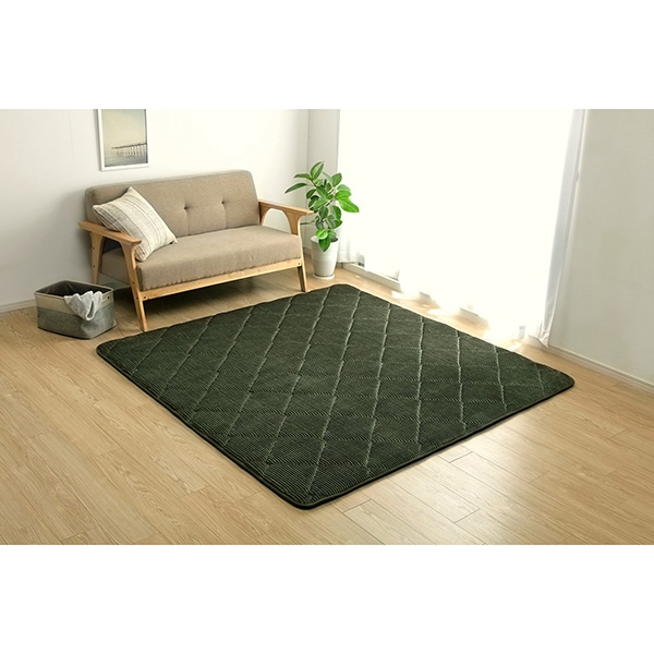 1290970125501 グランドAZ 製品 約2畳用 GN 185×185 ラグ 滑りにくい 防音 厚い コーデュロイ 無地 グリーン 床暖房 ホットカーペット対応 こたつ敷布団 メーカー直送