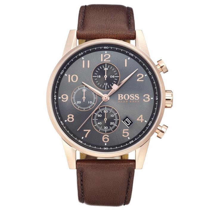 Hugo Boss 1513496 Chronograph Navigator Brown Leather Strap Men s Watch