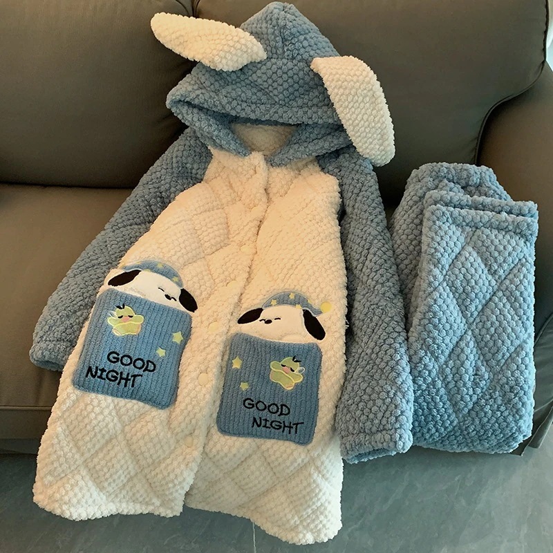 学生アウター 冬用極厚三層キルト おやすみパピーホーム服スーツ