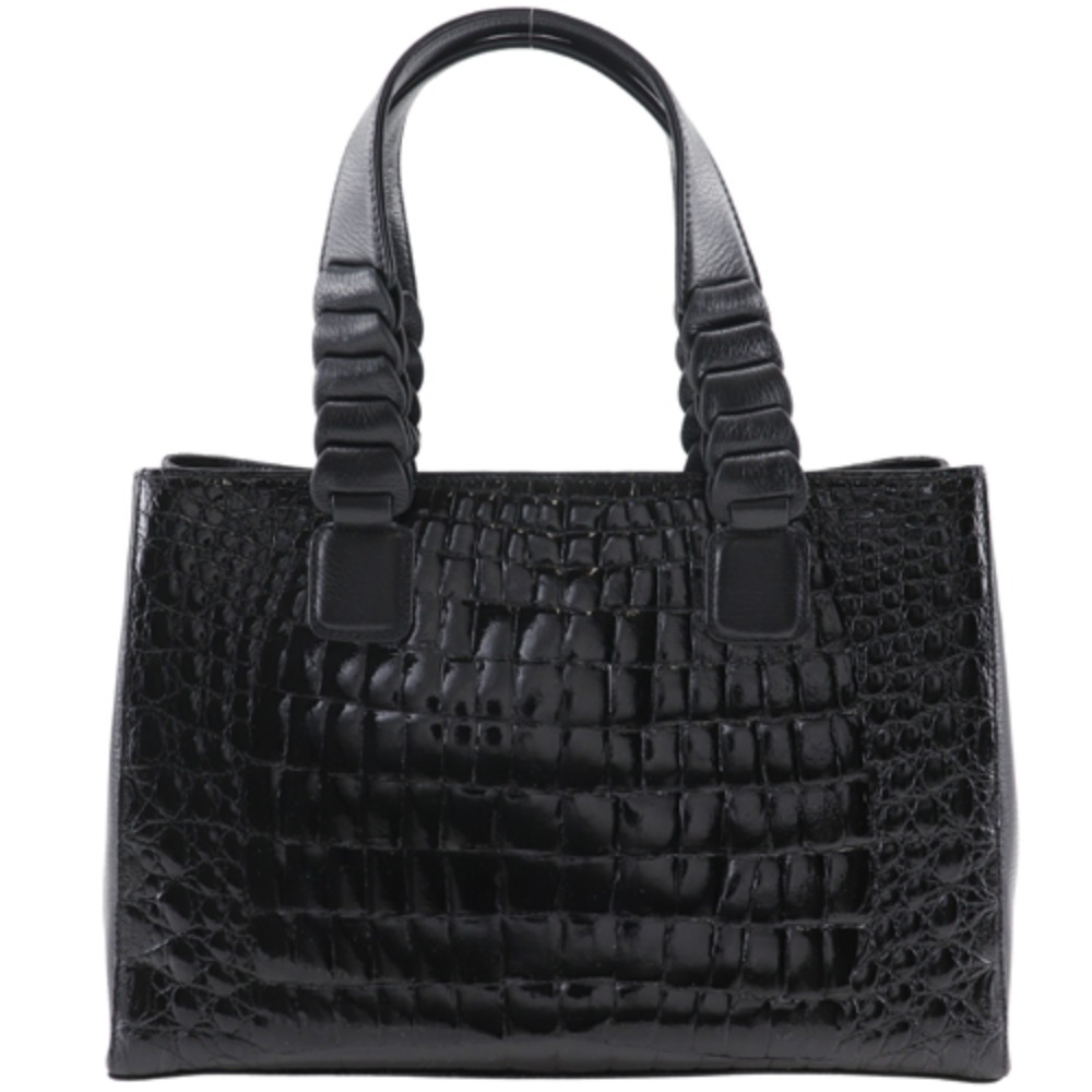 トートバッグ クロコダイル 黒 レディース 中古品 A+ランク