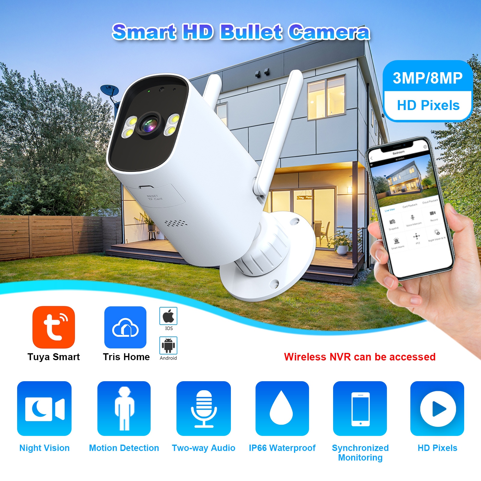 アマゾン屋外防水ガンワイヤレスリモートデュアルライトナイトビジョンフルカラー高解像度監視カメラ越境卸売