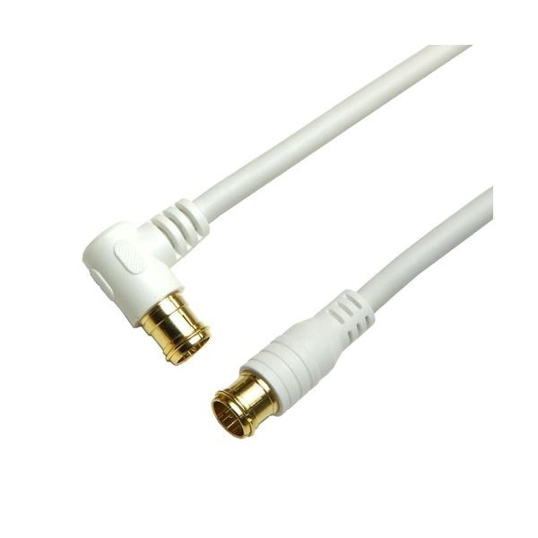 （まとめ）HORIC アンテナケーブル 2m ホワイト 両側F型差込式コネクタ L字／ストレートタイプ HAT20-051LPWH5セット