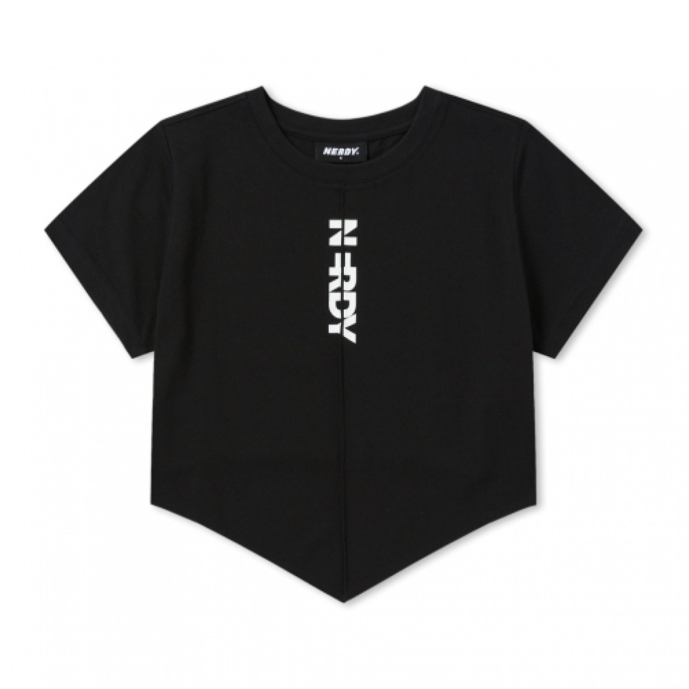 NERDY 女性用スカーフポイントクロップ半袖Tシャツブラック
