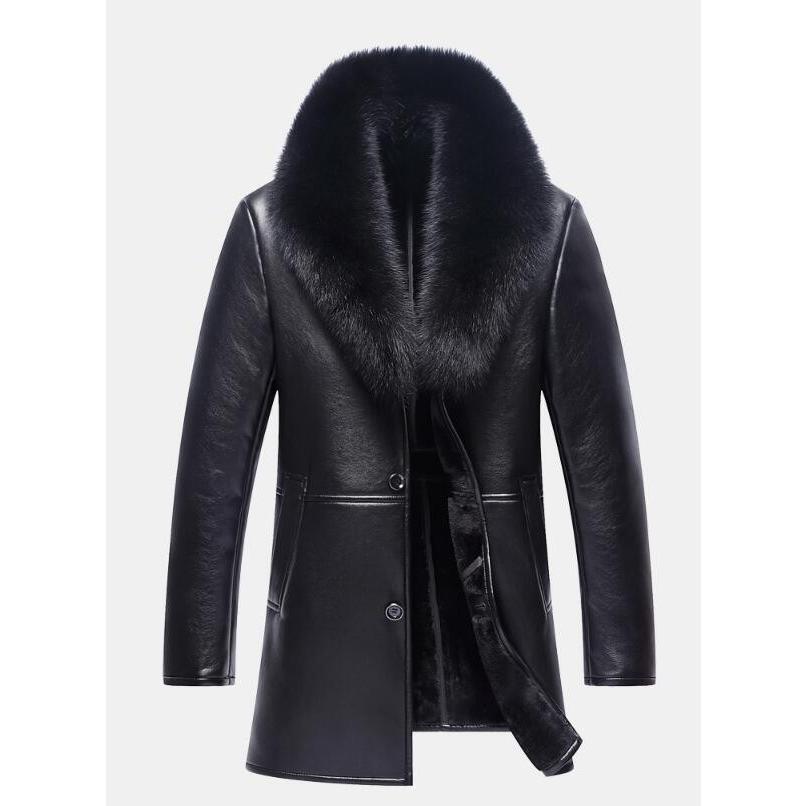 秋冬 ロング丈コート レザーコート 二つボタン ライダース PUジャケット メンズ 革ジャケット アウター フェイクファー付き 中綿 OL