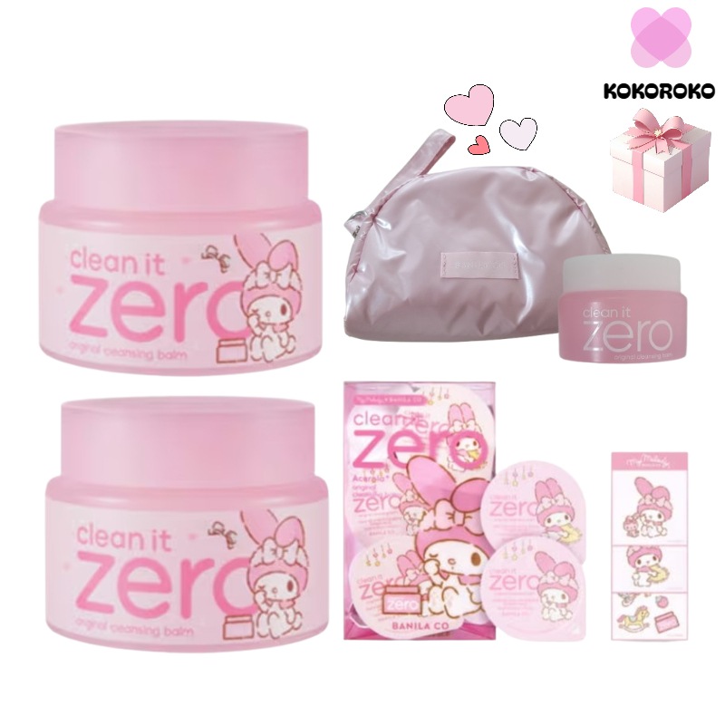 m[マイメロディエディション]クリーンイットゼロ オリジナルバーム100ml 2個+オリジナルトラベルキット3mlx16個(ステッカー贈呈)+ピンクポーチ+クレンジングバーム7ml+マスクパック1枚