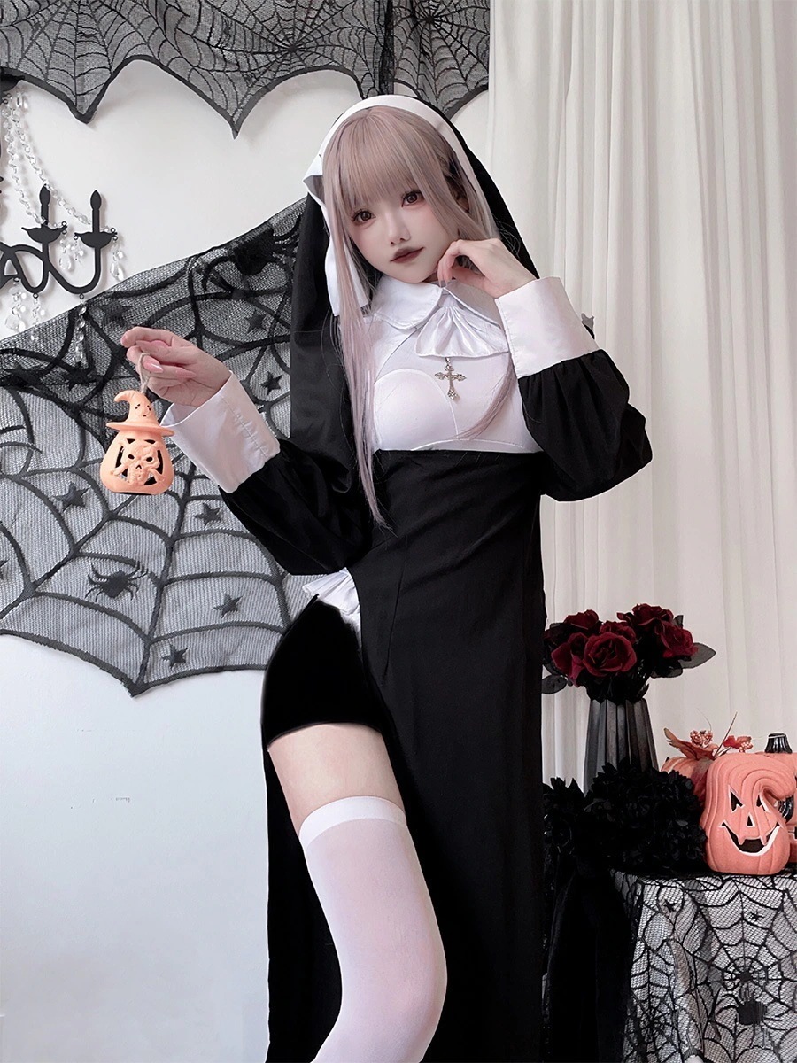ハロウィン衣装 6点セット コスプレシスター服セクシー吸血鬼タイトメイドタイトガウン