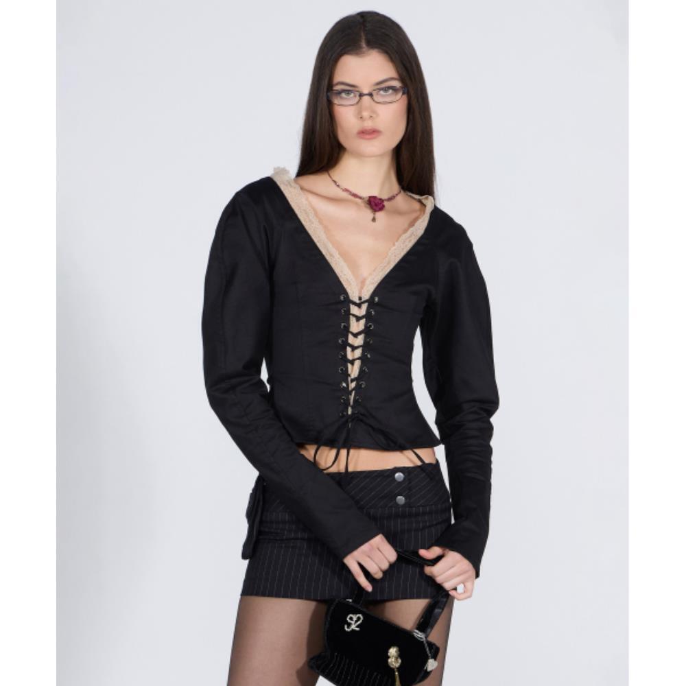 スカルプター Layered Lace Up Blouse Black SC24A204BK