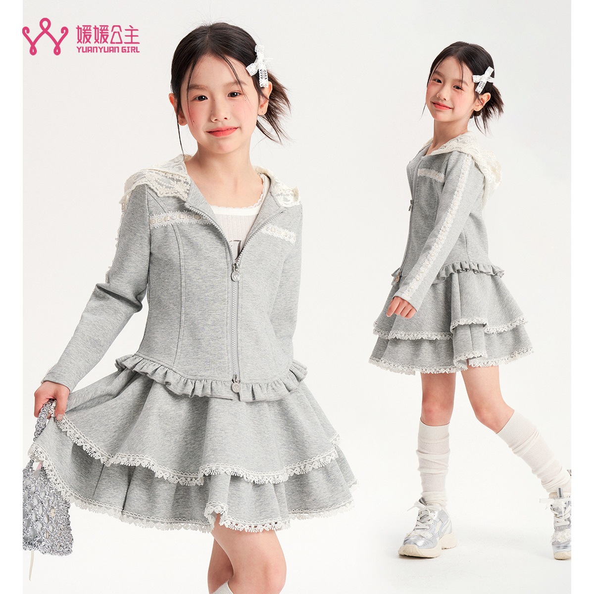 王女yuanyuan Girls skirt 2025 Spring Children s Cardigan Hooded Jacket Lace Spliced Cake Skirt 6,195円
