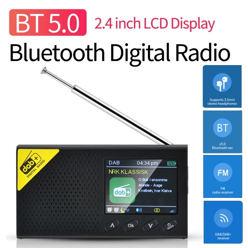 ポータブルデジタルラジオ Bluetooth 互換 5.0 ステレオポータブルホームオフィス DAB FM レシーバーオーディオ放送プレーヤー