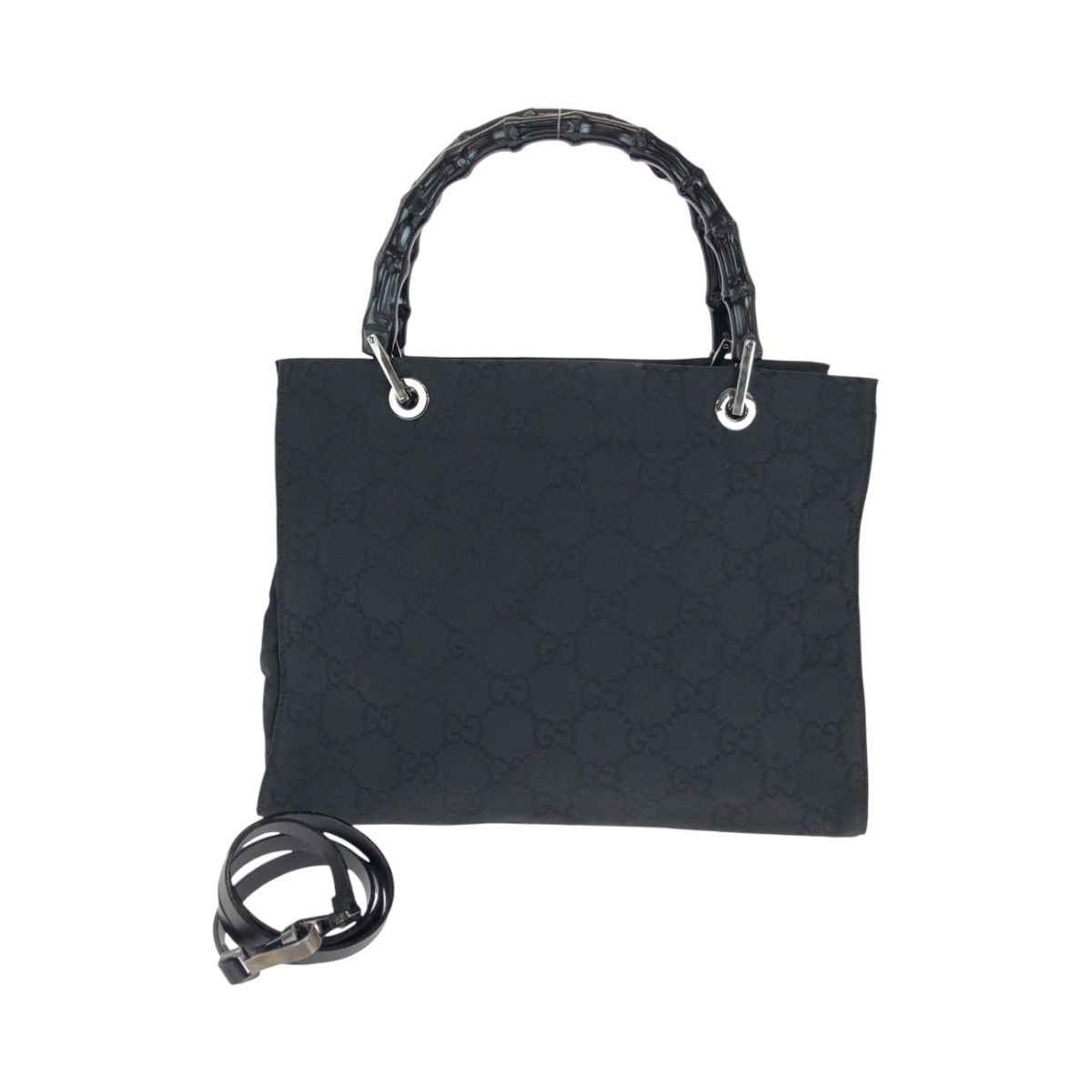 美品 バンブー ブラック 黒 シルバー金具 GGキャンバス 002 1015 トートバッグ ハンドバッグ レディース 503503