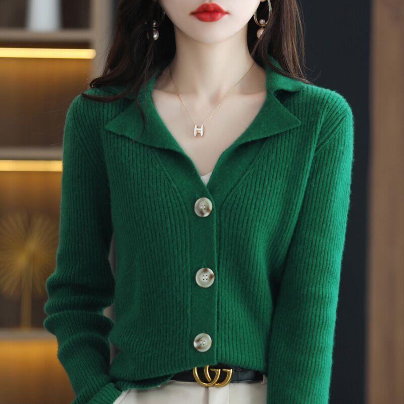 ニット レディース Vネックニット ニットトップス 襟付き カラバリ リブ ニットセーター トップス