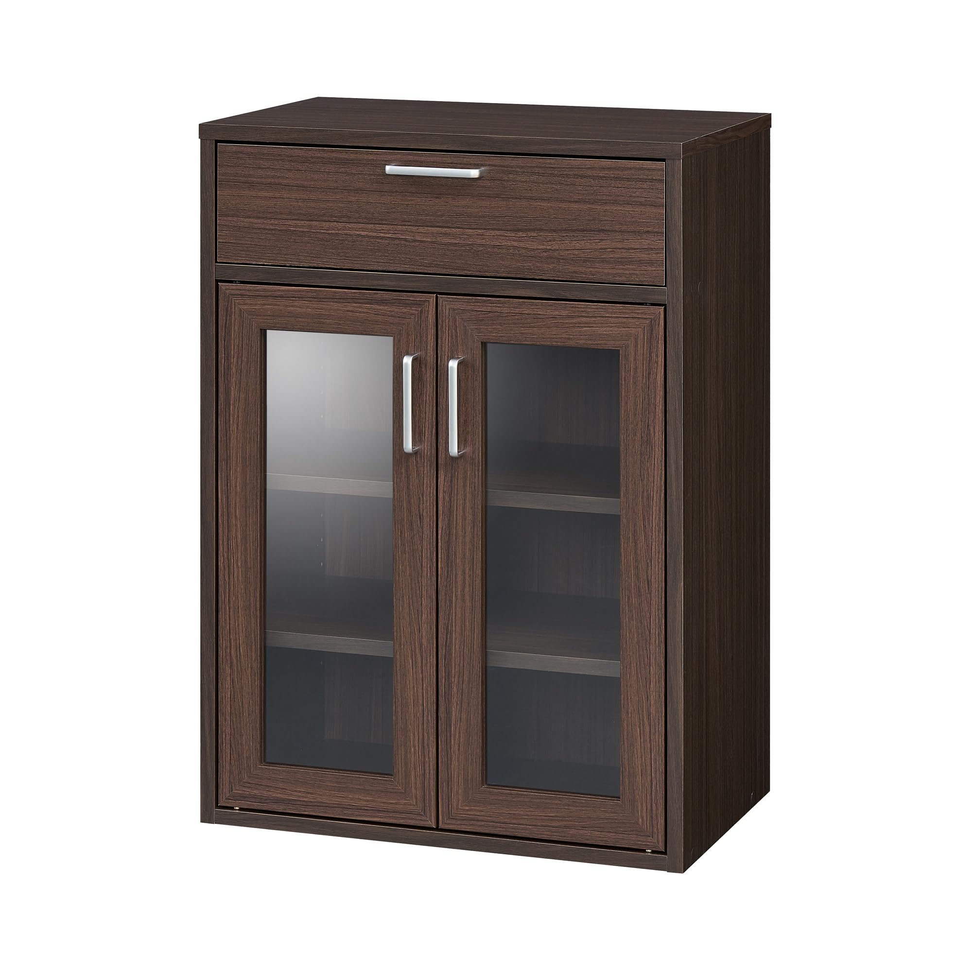 白井産業(Shirai) 食器棚 カップボード キッチン収納 ガラスキャビネット 同シリーズで組み合わせ自由自在 一人暮らしの部屋や狭いスペースにぴったりサイズ ダークブラウン木目柄 ベーシックデザイ 11,197円