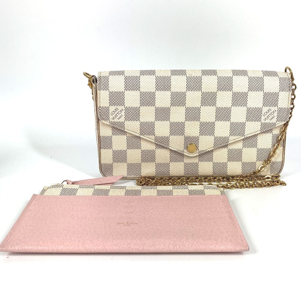 長財布 N63106 ポシェットフェリシー ダミエアズール カードケース コインケース 財布 チェーンバッグ ウォレット ダミエアズールキャンバス ローズバレリーヌ ピンク