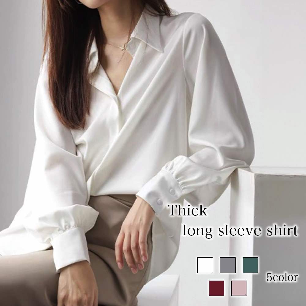 Tシャツ レディース とろみ長袖シャツ おしゃれ カジュアル 40代 トレーナー 綿 ブランド 暖かい 無地 キャンバー ブラウス ゆったり ブラック 厚手 Vネック 冬 大人 ティーシャツ コーデ