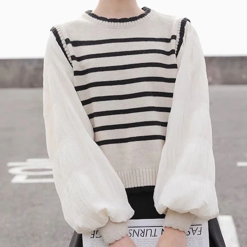 2024秋冬ボーダーニットドッキングトップス安い