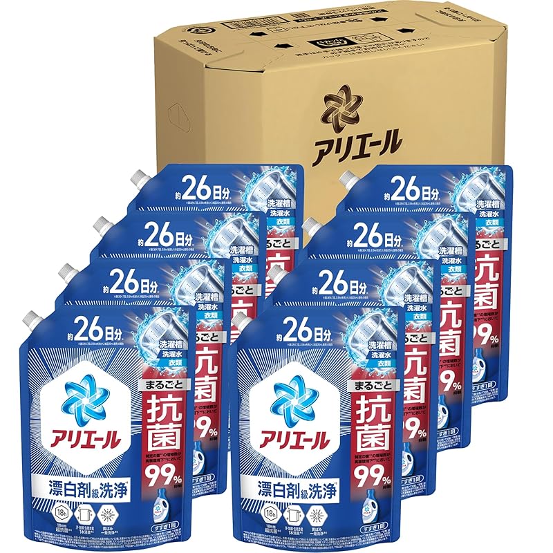 アリエール 洗濯洗剤 液体 超抗菌プレミアム 漂白剤級洗浄 清潔でさわやかな香り 詰め替え 625gｘ8袋 [ケース品]