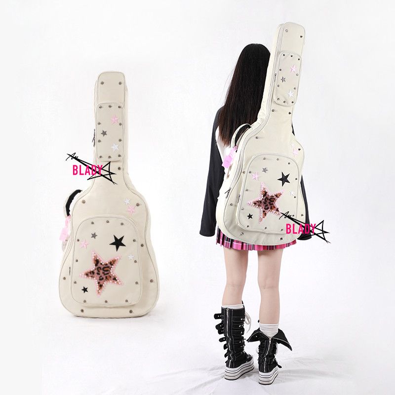 エレキギター　音楽初心者から愛好家まで演奏して楽しめるバック付きヒョウ柄の星ピンクギターバッグ39インチオリジナルハンドメイドピンクのハイプリティスターユニバーサルピアノバッグ