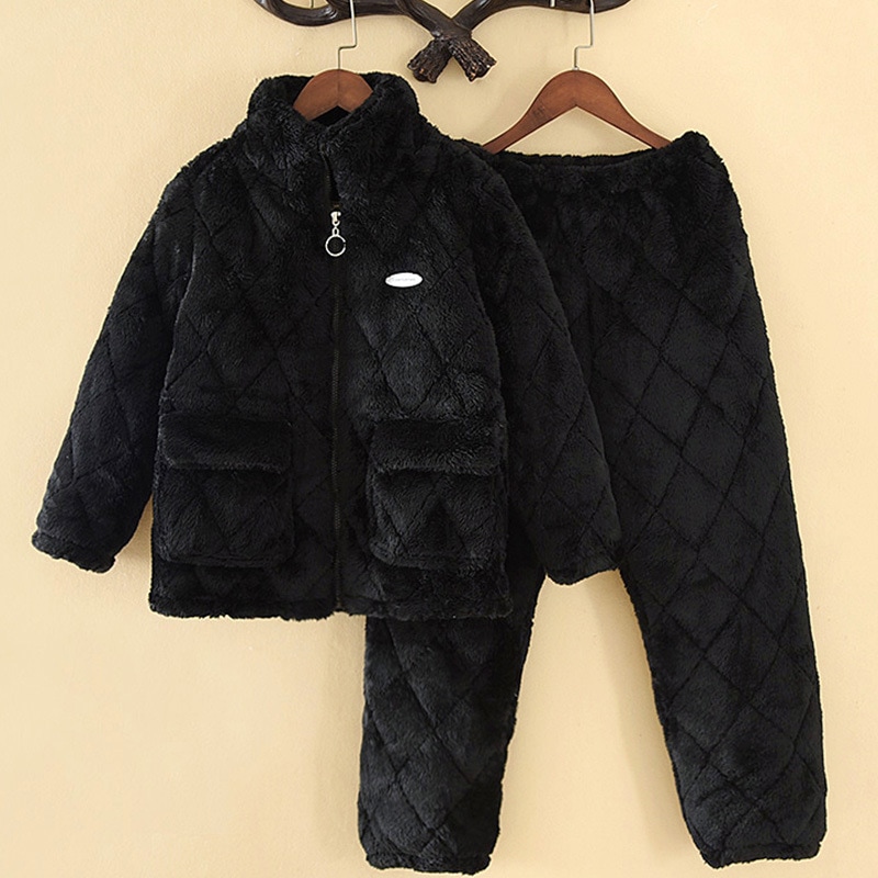 暖かい パジャマ キッズ 150 子供 長袖 パジャマ 着ぐるみ可愛い 秋 冬 もこもこ 暖かい 上下セット ナイトウェア 厚手 ルームウェア 長袖 大きいサイズ児童パジャマ冬三層厚付けコーラル家居服