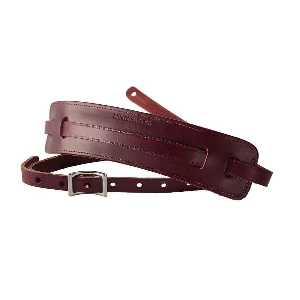 Rickenbacker リッケンバッカー ギターストラップ　レザー カラー：マルーン Vintage Strap Maroon リッケンバッカーのエンボスロゴ
