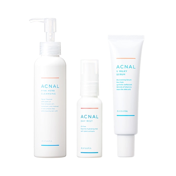 徹底スキンケア3本セット［ピンクハーブクレンジング（洗顔＆クレンジング）／デイミスト（ミスト状化粧水）／Vミルキーセラム（ミルク状美容液）］【コンパクト】