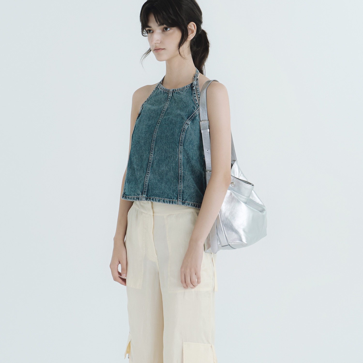 【VUNQUE】 PERFEC BUTTON UP SOFT HOBO S : SILVER