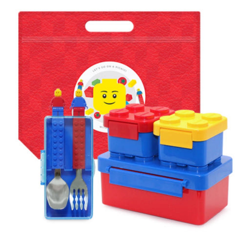 [OXFORD] レゴブロック 子供用 お弁当箱 ランチボックス 3点セット (2段お弁当箱+ケース付のスプーンフォークセット＋保冷バック)