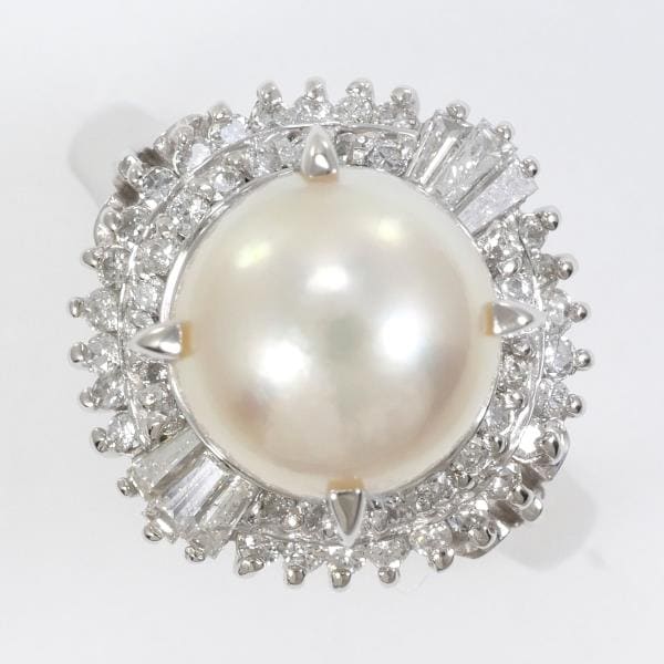 PT900 プラチナ リング 11号 アコヤ真珠 約9mm ダイヤ 0.45 カード鑑別書 中古