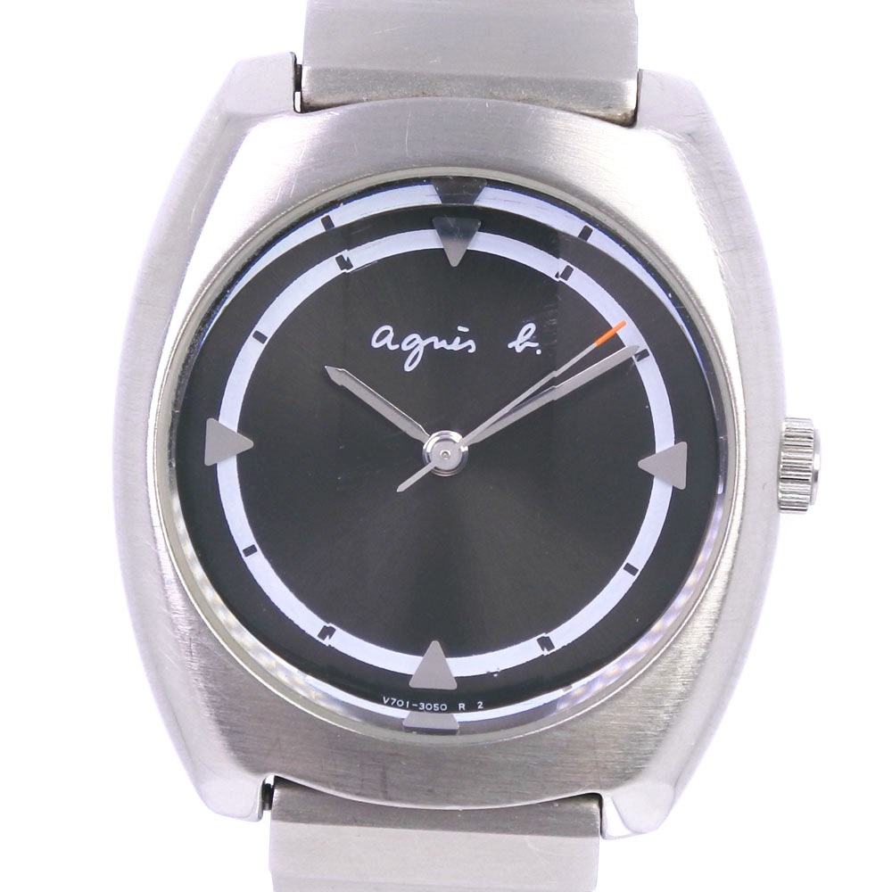 アニエスベーV701-204A 腕時計 ステンレススチール シルバー クオーツ レディース 黒文字盤 中古品