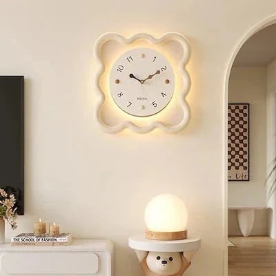 掛け時計 置き時計 ライト付き 花形 かわいい 静音 インテリア 部屋飾り ホワイト シンプル909