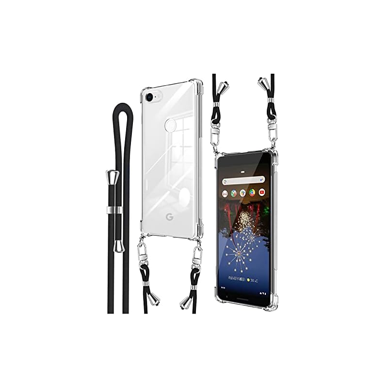 Denaisii Google Pixel 3a ケース ショルダー クリア 耐衝撃 Pixel3a カバー ピクセル3a スマホ カバー ケース 可能 調節可能な ショルダー 肩がけ 首掛け 紐付き