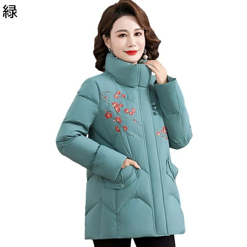 レディースパファージャケット レディース 刺繍 花 花柄 アヒル羽毛 ダウン入り ダウンコート ポケット 長袖 冬用 防寒対策 アウター シンプル オシャレ お出かけ 日常着用 普段用