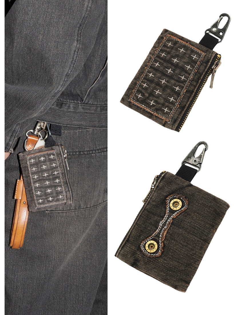 [KARACTOR] 韓国限定 韓国人気 ファッション トレンド アクセサリー ウォレット ユニセックス コイン財布 Patchwork Denim Card ウォレット- Vintage Black