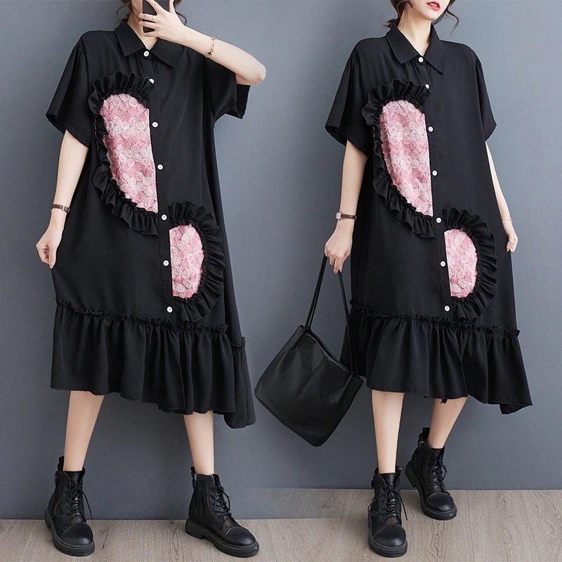 夏の新型可愛いフリルにカジュアルなシャツワンピース文芸不規則な気質が痩せているロングワンピース 4,910円