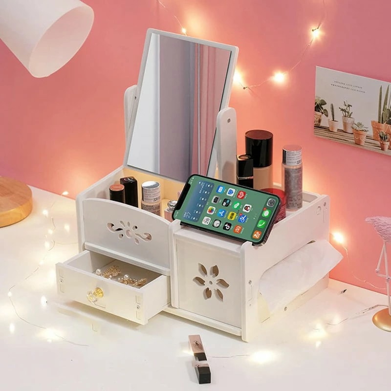 メイクボックス 化粧品収納ボックス コスメ収納 大容量 化粧品 収納 収納ボックス 鏡付き 引き出し 洗面所 収納 防塵 防水 整理簡単 持ち運び簡単 小物入れ 多機能 化粧品入れ プレゼント