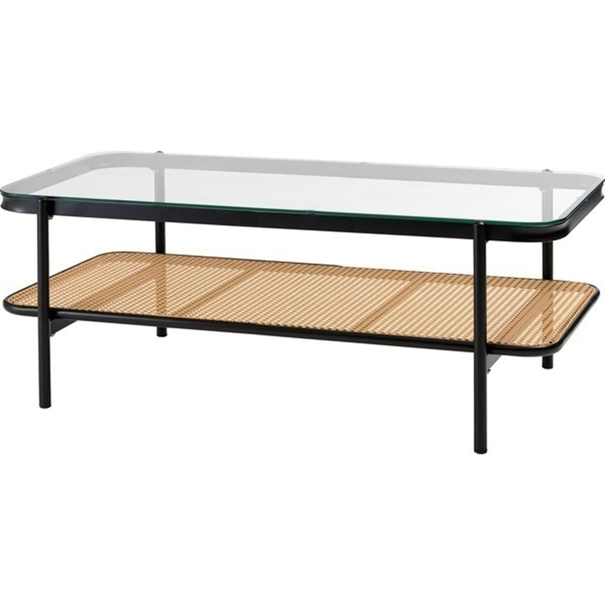 リビングテーブル TOE-130BK ガラステーブル 透け感 抜け感 おしゃれ シンプル ブラック 黒 ディスプレイ収納 棚 かっこいい モダン インダストリアル ラタン テーブル 机 つくえ ベージ